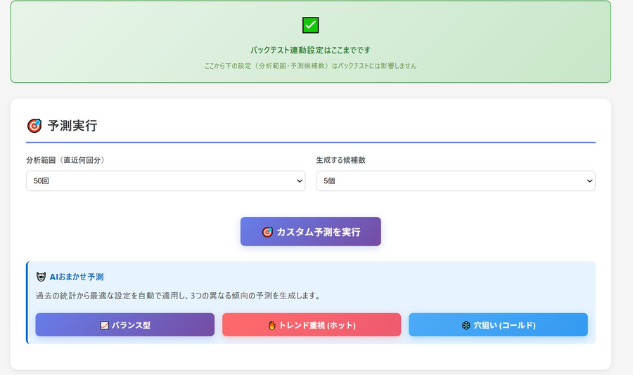 予測実行・AIおまかせ予測画面